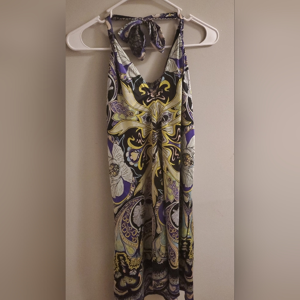 Beautiful Purple & Green Paisley Type Vintage Looking Sun Dress (Size Small)